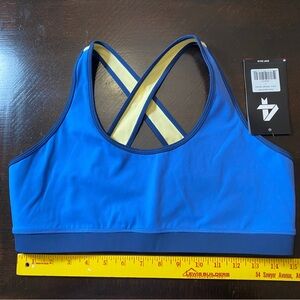 4Laps Infinity Athletic Sports bra size Large NWT, Blue and Yellow, criss cross